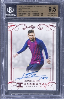 2018 Leaf Immortal Collection Auto Red #BA-LM1 Lionel Messi Signed Card (#1/3) - BGS GEM MINT 9.5/BGS 8
